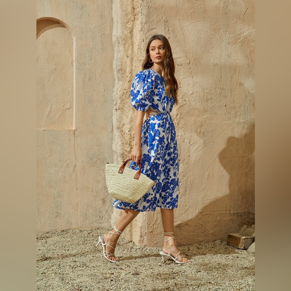 NWOT Shein Floral Print Tie Back Cut Out Dress